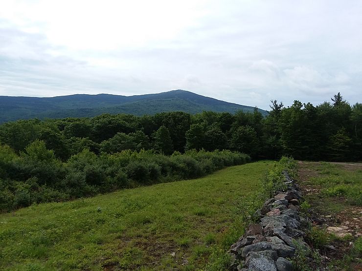 A fence and view of Mount Monadnock on the wildwood property