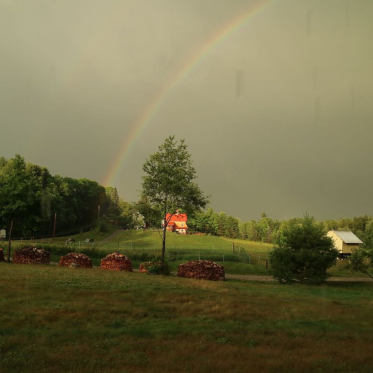 A rainbow appears over Kroka Headquarters